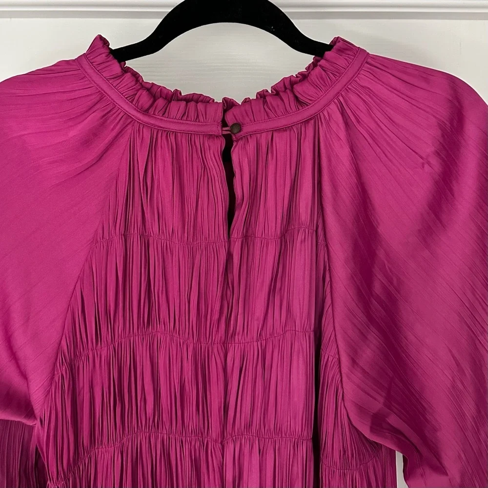 Anthropologie Maeve Tasha Smocked Mini‎ Dress Raspberry Pink Small NWT